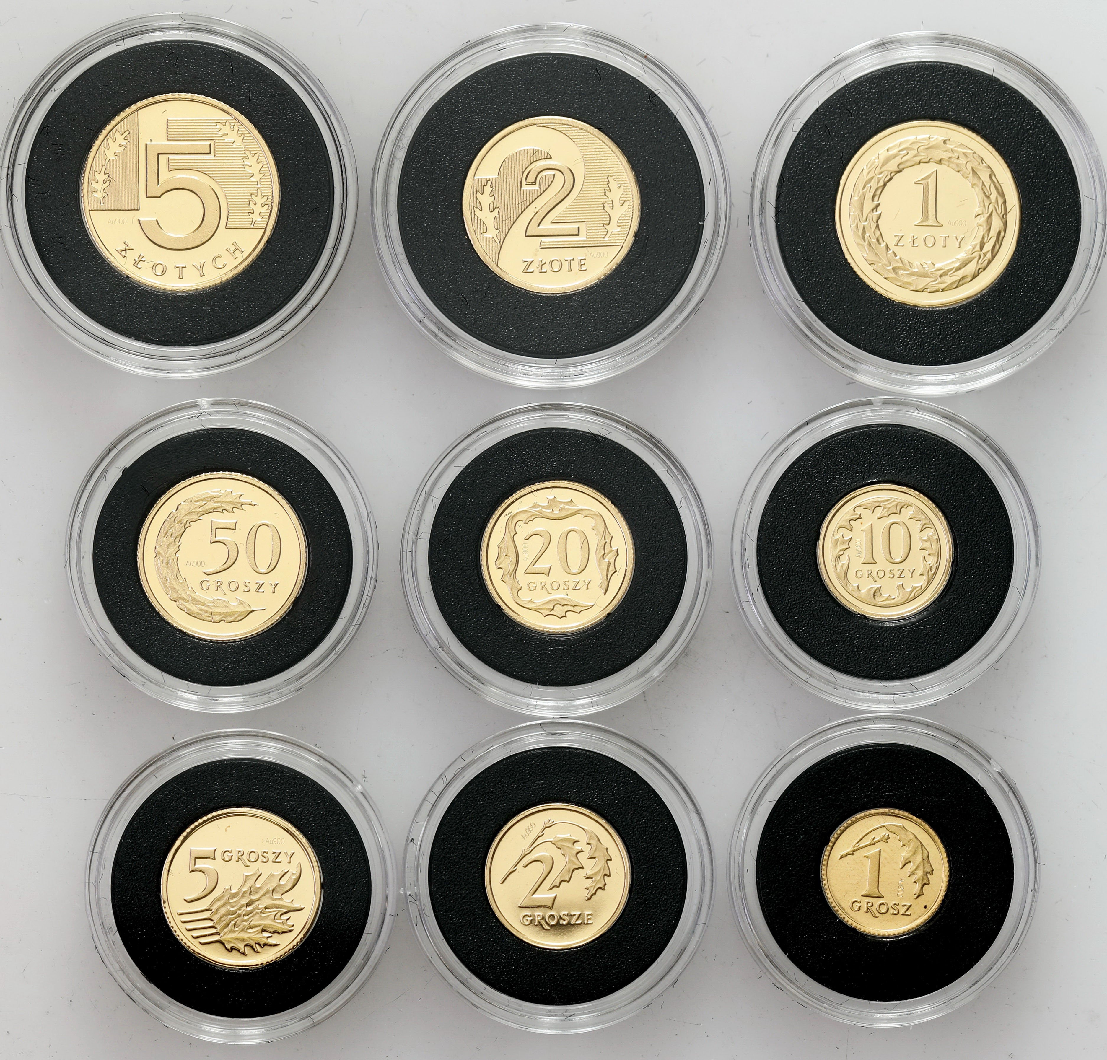 Miniatury polskich monet obiegowych 1 grosz do 5 złotych 2008 - ZŁOTO